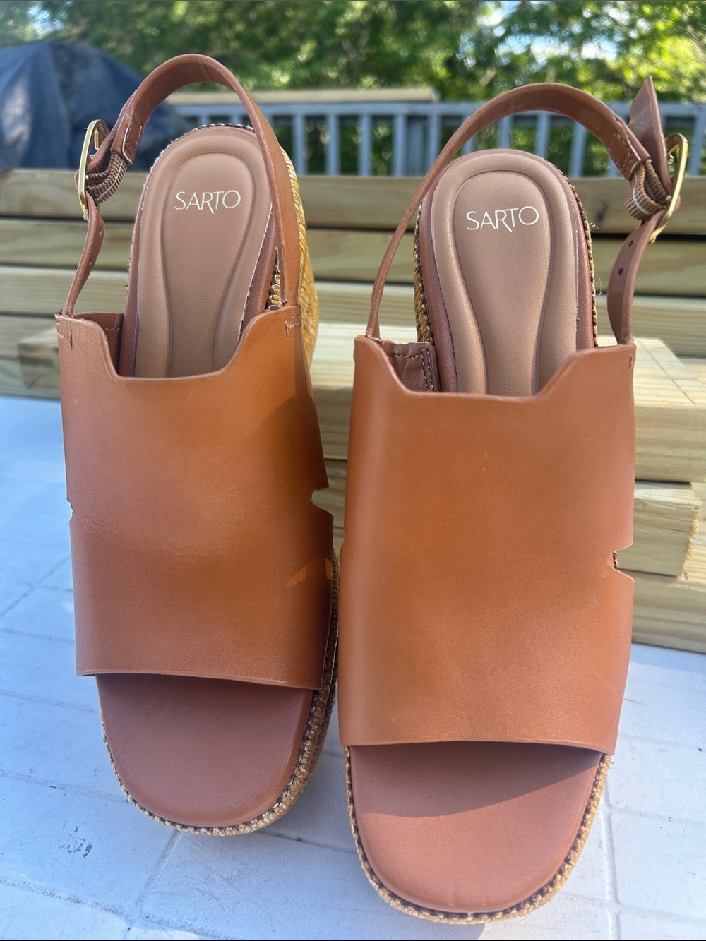 Franco Sarto Chestnut Brown Leather Wedge Slingbacks